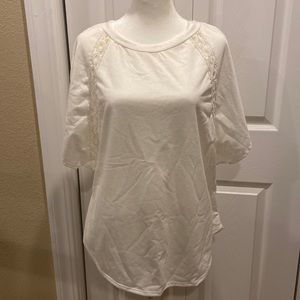 Sugar, fox, white, leopard crocheted, short, sleeved top, size medium